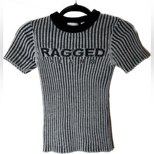 RAGGED PRIEST black / white ribbed knit short sleeve top S